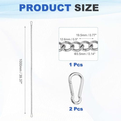 PATIKIL Gate Chain Lock, (39.4Inch, Silver) (1Pcs)304 Stainless Steel Hanging Chain Lock for Stall Barn/Cabinet/Fence/Hammock/Pet Cages - size: 39.4Inch