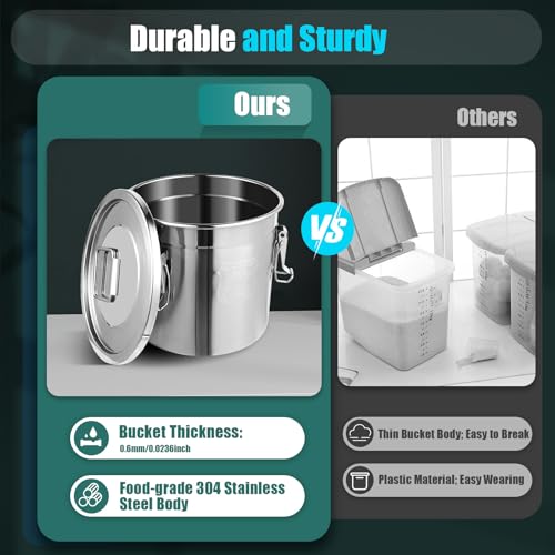 12L (3.17 Gal) Stainless Steel Food Storage Container with Lid, Airtight Locking Bucket for Rice, Flour, Pet Food - Food Grade 304, Commercial & Home Kitchen, 405 oz Capacity (3.17 gal) - size: 3.17 gal