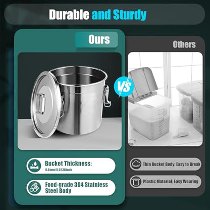 304 Stainless Steel Airtight Canister for Kitchen, 3.2Gal Canisters Container with Lids and Sturdy Locking Clamp, Bucket Food Storage Containers Airtight for Flour Coffee Bean Tea (Silver-12L) - color: Silver-12L