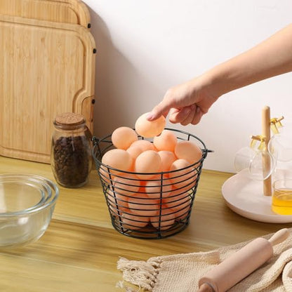 3 Pack 8 Inches Metal Mesh Wire Egg Collecting Basket with Handle Portable Garden Vegetable Fruit Storage Lightweight Hanging for Kitchen Farmhouse Gathering Picnic (Green) - color: Green