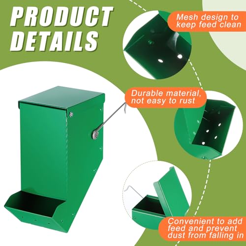 Maxcheck 2 Pcs Rabbit Feeder for Cages Small Animal Food Pellet Dispenser with Lid Metal Chicken Grit Oyster Shell Squirrel Feeders Outside(3.2 Inches,Mesh Bottom,Green) - color: Green, size: 3.2 Inches