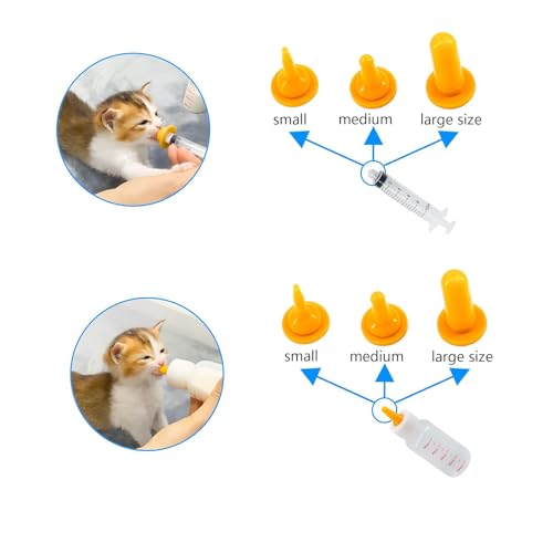 Pet Feeding Bottle and Syringe Set, Pet Nursing Bottle, Silicone Nipples, Feeder Kit for Small Animal, Newborn Puppies and Kittens, Rabbit, Squirrels (Yellow) - color: Yellow