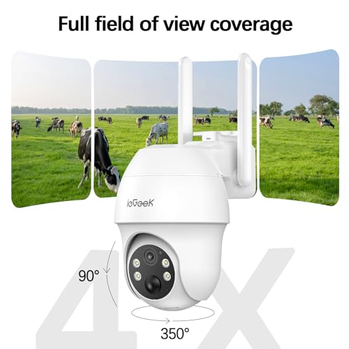 ieGeek 4G LTE Cellular Security Camera Wireless Outdoor, No WiFi Battery Powered Cameras with Solar Panel, 2K HD Color Night Vision, 2-Way Audio, 360° PTZ, PIR Motion Sensor(Subscription Required)
