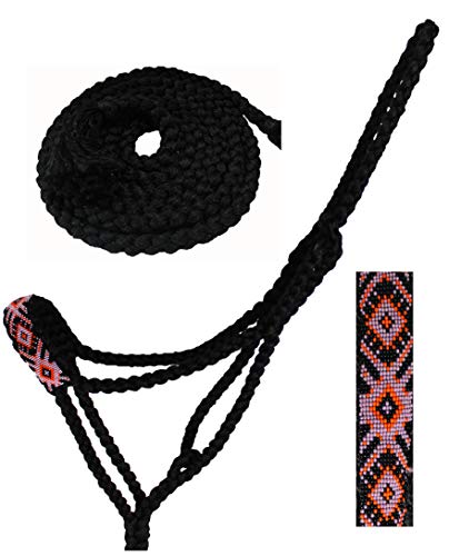 Nylon Horse Western Rope Braided Halter Lead w/Beaded Noseband 606RT14 - color: Black Purple Red