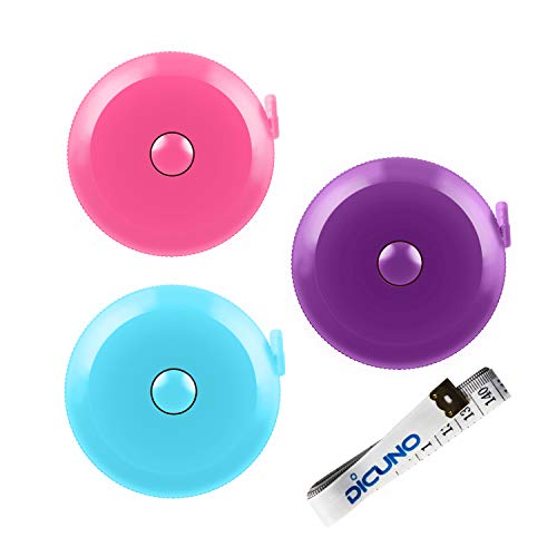 DiCUNO 60-Inch 1.5 Meter Soft and Retractable Tape Body Tailor Sewing Craft Cloth Dieting Measuring Tape (3 Pcs of Purple Sky-Blue Cherry-Pink with Soft Tape) - color: 3 Colors (Purple/Sky Blue/Pink)