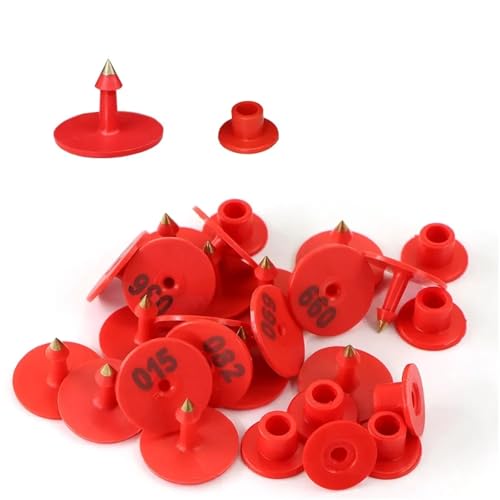 Sheep Ear Tags 1-100 Number Round Pig Ear Label Farm Sheep Rabbit Ear Tag Animal Identification Card 6-Colour Anti-Fall Off Earring for Poultry for Animals(Red) - color: Red