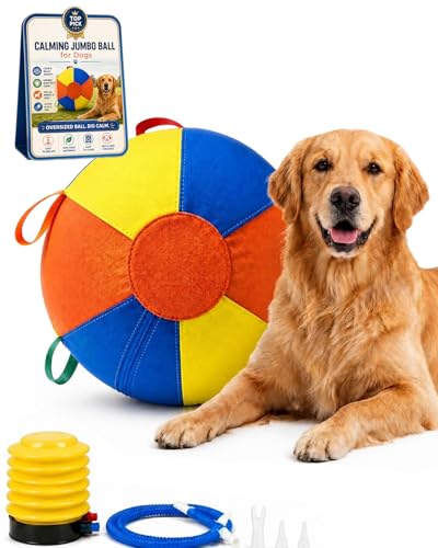 10/18/22" Herding Ball for Dogs Durable Tear Resistant Inflatable Jumbo Calming Toy Heavy Duty Handle Cover Pump Outdoor Play Exercise Training Large Breeds Border Collie Cattle Dog Waterproof (18IN) - size: 18IN