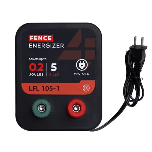 Electric Fence Charger, 5 Mile 20 Acres Electric Fence Energizer, 0.2 Joule Ac Powered Output Voltage 5100v, for Preventing Wild Animals Intruding Great for Poultry, Pets and Gardens - size: 105-1