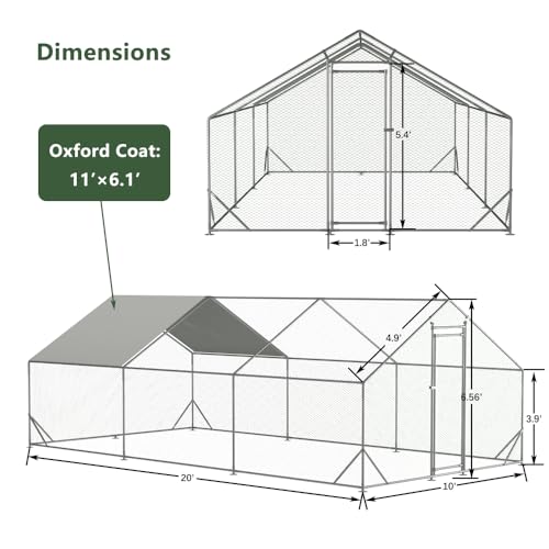 Sturdy Walk-in Chicken Run with Galvanized Steel Frame and PVC-Coated Hexagonal Wire Mesh for Outdoor Poultry Enclosure (3x6m) - color: 3x6m