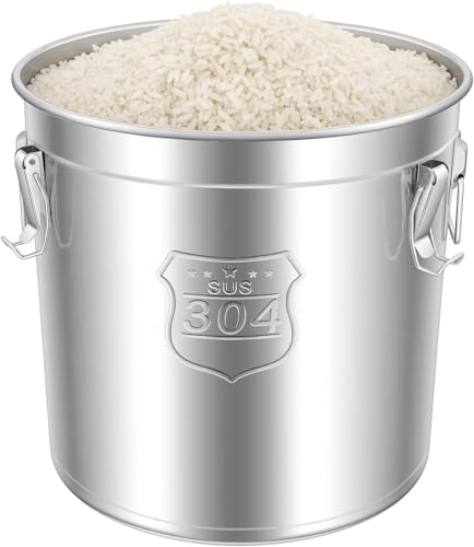 48L/12.68Gal Stainless Steel Airtight Canister with Lid and Locking Clamp, Rice Cereal Grain Canisters Container Food Storage Canisters for Kitchen Dog Food Bird Seed Coffee - color: 48L/ 12.68Gal
