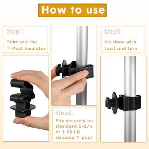 Geiserailie 200 Pcs Black T Post Insulators Electric Fence Posts Electric Fence Insulators Wire Standard Snug Fitting T Post Clips for Agricultural Ranchers