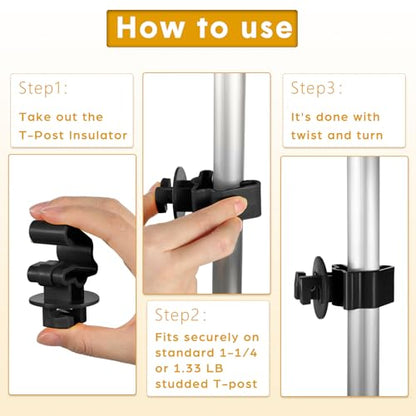 Geiserailie 200 Pcs Black T Post Insulators Electric Fence Posts Electric Fence Insulators Wire Standard Snug Fitting T Post Clips for Agricultural Ranchers