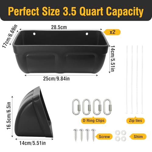 2 Pack Hanging Chicken Feeder Trough for Goat,Sheep,Dog.Livestock Feeding Container Goats Supplies Feeders Waterer Bucket (Black) - color: Black