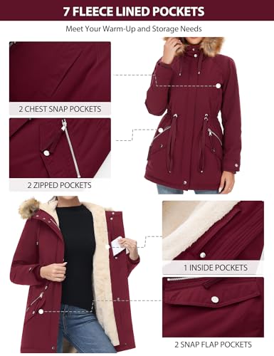 ANOTHER CHOICE Women's Hooded Winter Coat Waterproof Parka Jacket Warm Sherpa FLeece Lined Winter Parka Coat - color: Wine, size: X-Large