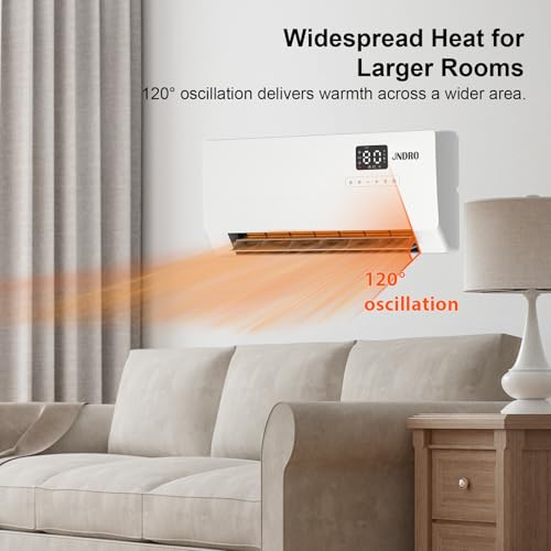 24-Inch Wall Mounted Electric Heater - 1500W Indoor Space Heater with LED Display, 3 Heat Settings, Oscillating Fan, Electric Heater for Bedroom Office Bathroom - size: 22.8" W