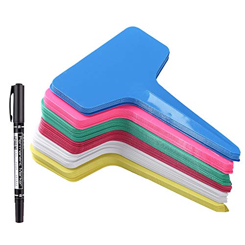 150 Pcs T-Type Plant Labels with a Pen, Waterproof Plastic Plant Tags Nursery Garden Markers, 6 x 10cm, 6 Colors - color: 6 Colors