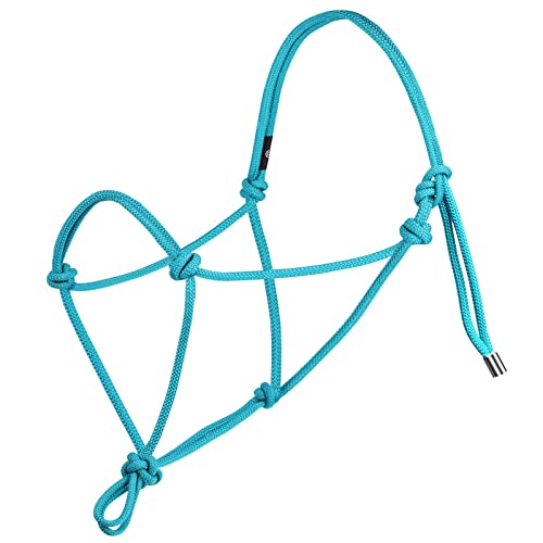 Harrison Howard Rope Halter for Horses - Super Sturdy Training Halter with 2 Knot 1/4" Stiff Cord - color: Turquoise, size: Draft