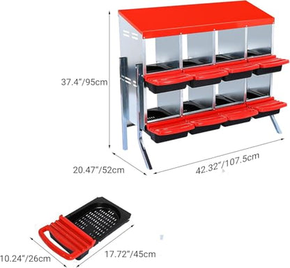 Chicken Nesting Box, 8 Hole 2 Layer Hen Nest Boxes with Legs, Roll Away Eggs Laying Boxes,Cleanable Pull Out Hen Roosting Box