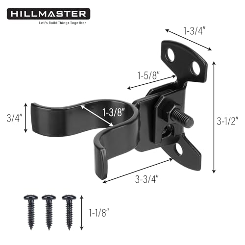 HILLMASTER 1-3/8" Flat Back Wall Mount Chain Link Fork Latch, Black Gate Fork Latch with Padlock Hole,Fence Latch Lock with Screws,Bolts,Gate Hardware Gate Latches for Outdoor Wooden Gates, 1 Pack - size: 1 Piece