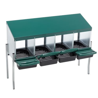 10-Bay Galvanized Steel Nesting Box for Chickens and Ducks, Wall-Mounted Poultry Laying Coop with Ventilation, Durable Rust-Resistant Design for Backyard Farms (4-Hole with Legs,Green) - color: 4-Hole With Legs,Green