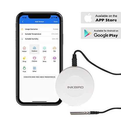 Inkbird Thermometer and Hygrometer Smart Sensor Data Logger with Waterproof External Probe Magnet for Android and iOS, for Food Storage Brewing Reptiles Instrument IBS-TH1(Battery not Included) - size: IBS-TH1+Probe.