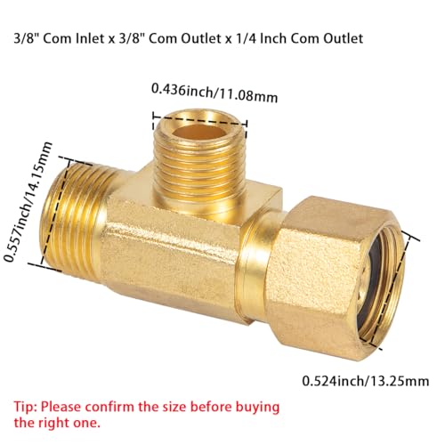 Brass Angle Stop Add-A-Tee Valve 3/8" Compression Inlet by 1/4" Compression Outlet Easy Connect Tee (2 Pack) - size: 3/8x 3/8x 1/4 2 Pack Brass