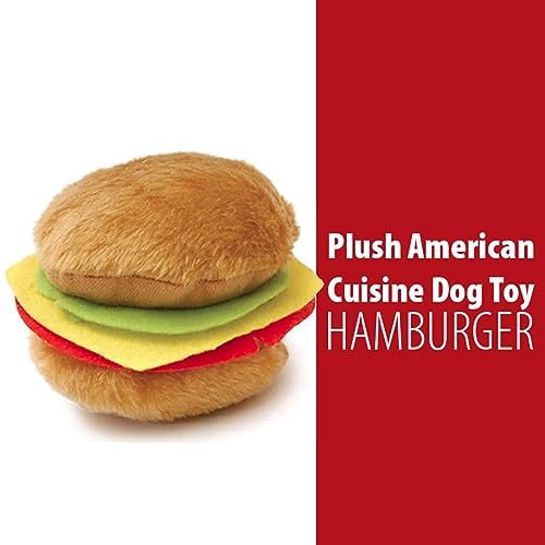 Jeffers Pet Plush American Grill Time Cuisine Dog Toys – 4.5" Squeaky Hamburger Plush Toys for Dogs – Chew, Cuddle, Interactive Play, Soft Durable Fabric, Puppy Gift, Christmas Stocking Stuffer - color: Brown Burger