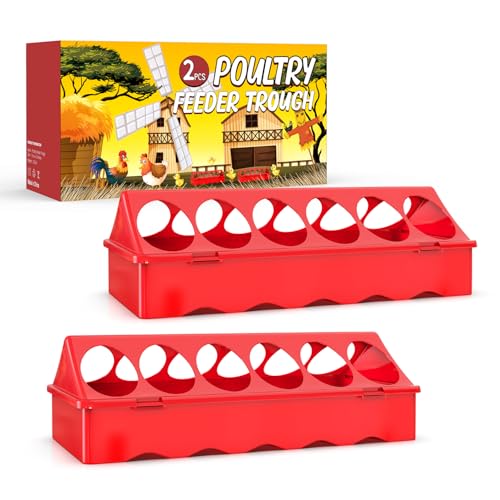 2-Pack Plastic Flip-Top Poultry Feeders, Spill-Proof Chick Feeder Trough with Multiple Feeding Holes, No-Waste Baby Chicken, Duckling, and Quail Feeding Dish Dispenser - color: 2 Pack