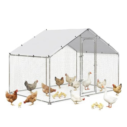 LEMBERI Metal Chicken Coop Spire Roof Walk in Chicken Run Pen for 6 Chickens, Galvanized Rabbits Duck Poultry Cage with Waterproof Cover for Outdoor,Backyard and Farm - size: 78.0"L x 118.1"W x 76.8"H