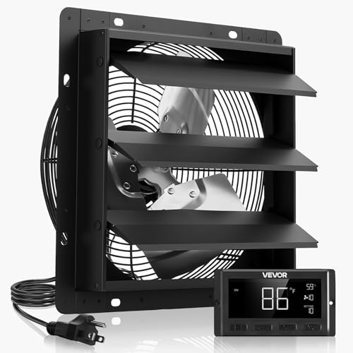 VEVOR 10 inch Exhaust Fan, Wall Mounted Attic Fan with Variable Speed, Temperature & Humidity Controller, 1000 CFM, Automatic Shutter - size: 10 Inch