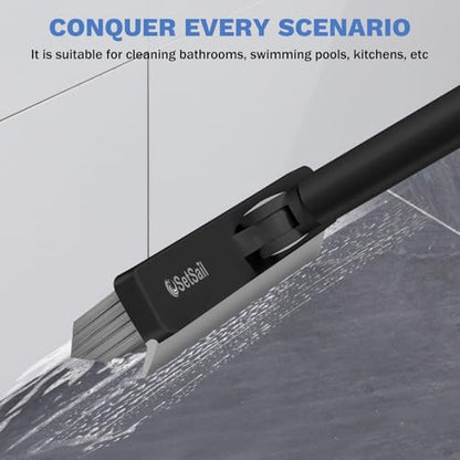 SetSail Grout Cleaner Brush with Long Handle, V-Shaped Floor Scrub Brush Swivel Grout Brush Stiff Bristle Floor Grout Scrubber for Bathroom, Tile Line, Crevice, Kitchen, Wall, Deck, Garage, Black Grey - color: Black Grey