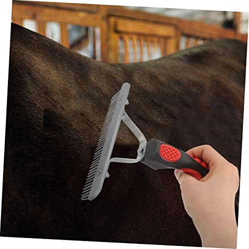 Levemolo Durable Horse Grooming Rake with Rubber Handle Metal Fur Removal Comb Practical Shedding Tool for Comfortable Mane and Coat Cleaning Easy to Hold and Clean