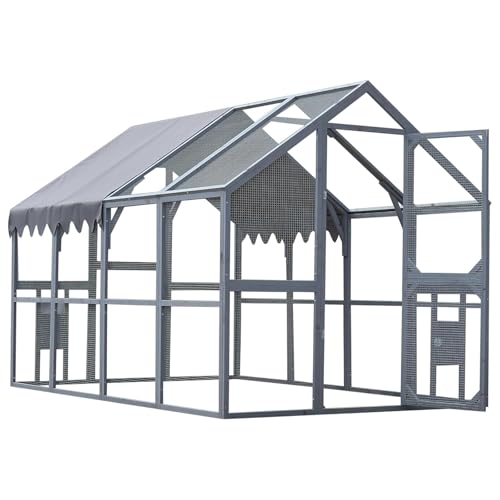 Endark 110" Large Walk-in Chicken Coop Enclosure with Platforms and Waterproof Cover - Spacious Outdoor Yard Farm Poultry Cage with Durable Wood Construction and Rain Protection Brown (Grey) - color: Grey