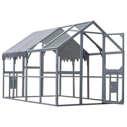 Endark 110" Large Walk-in Chicken Coop Enclosure with Platforms and Waterproof Cover - Spacious Outdoor Yard Farm Poultry Cage with Durable Wood Construction and Rain Protection Brown (Grey) - color: Grey