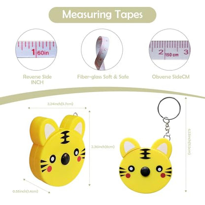 4 Pack Retractable Tape Measure + 2 Pack Soft Body Measuring Tape for Body Measurements(60-Inch), Cartoon Animal Body Measuring Tapes with Keyring for Cloth Body Tailor Sewing Craft Measuring Tools