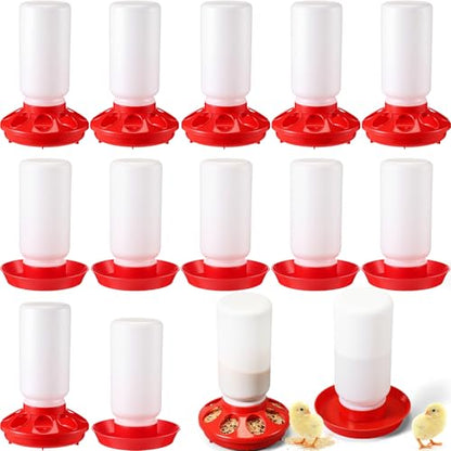 AceOrbit 12 Pcs 0.3 Gal Chick Feeder and 0.3 Gal Waterer Set Baby Chicken Supplies Poultry Starter Kit Plastic No Waste Chick Coop Brooder Accessories for Small Chicken Quail Pigeon Duckling Birds