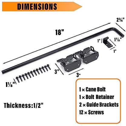 Upgrade 18" Heavy Duty Cane Bolt Gate Drop Rod-Steel Gate Ground Latch Designed for Wood Metal Vinyl Gates or Double Doors Fence - size: 18 Inch-1 Pack