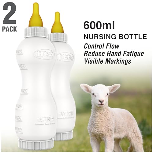 BESS Small Animal Nursing Bottle, No Leak Nipple with Insert, Wide Mouth Bottom Cap Easy Fill and Clean, Control Flow, Non-Collapsing (20oz, 2pk)