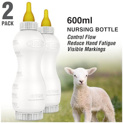 BESS Small Animal Nursing Bottle, No Leak Nipple with Insert, Wide Mouth Bottom Cap Easy Fill and Clean, Control Flow, Non-Collapsing (20oz, 2pk)