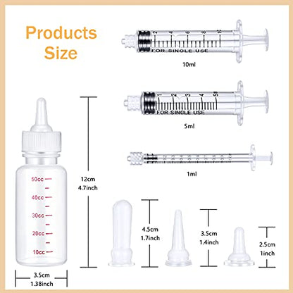 Sadnyy 17 Pcs Kitten Bottle Feeding Set Pet Nursing Kit Puppy Bottles for Nursing Milk with Syringes Silicone Nipples, Cleaning Brushes Nipple for Newborn Pet Dog Rabbit Goat Small Animals