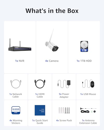 ANNKE Wireless Camera System, 16CH Expandable 4K Security NVR, 4Pcs 3MP Outdoor Cameras(Plug-in Power Required), 2-Way Audio, Dual-Band WiFi, Human Detection, IP66 Waterproof, 24/7 Protection, 1TB HDD
