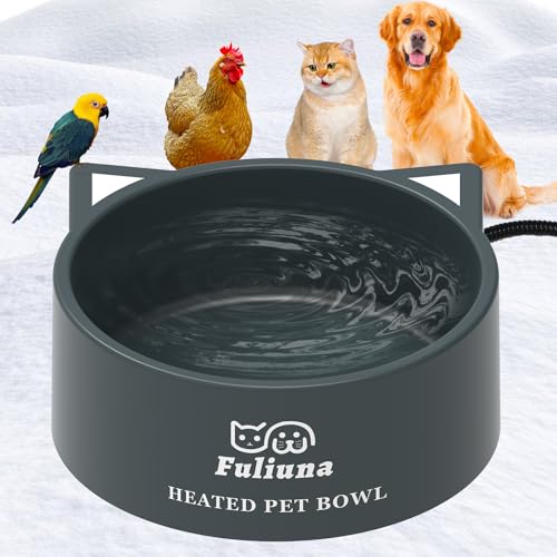 3.2L Large Heated Water Bowl, Outside Heated Dog Dish with Chew Resistant Power Cord, Thermal Bowls Provide Drinkable Water in Winter, Anti-Slip Pet Bowls for Dog Cat Rabbit Chicken Duck Grey - color: Grey