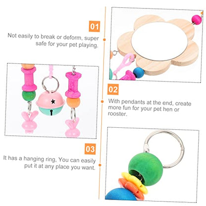 Happyyami Creative Wooden Chicken Mirror Toy Hanging Ring Enrichment Accessory for Hens and Roosters to Promote Curiosity and Exercise