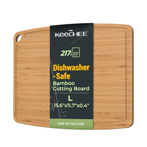 Keechee Dishwasher Safe Bamboo Cutting Boards 15.4x11.7in Heat-Resistant Chopping & Charcuterie Board with Juice Groove, Durable Lightweight Kitchen Essentials for Meat, Vegetables, Easy Clean - size: 15.4"L x 11.7"W