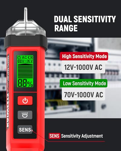 KAIWEETS Non-Contact Voltage Tester Pen, Dual Range AC 12V/70V-1000V Electrical Tester with LCD Display, CAT IV 1000V, Signal Percentage, Buzzer Alarm, Live Wire Detector and Breakpoint Finder