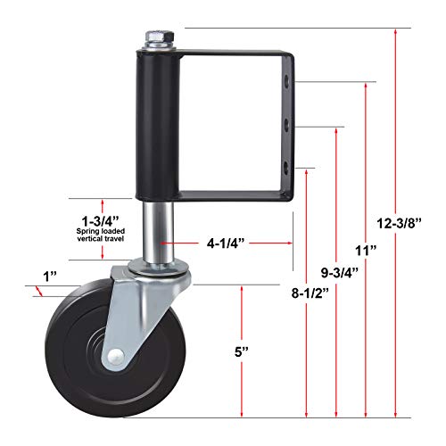 Ronlap Gate Wheels for Wooden Gate, Gate Caster Wheel Spring Loaded for Metal Tube Swing Gate Fence Gate Wheel for Gates Heavy Duty Outdoor Farm Vinyl Gate Rollers, 250 Lbs, 5 Inches, 2 Pack, Black - style: 5"