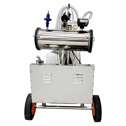 INTBUYING 110V Electric Vacuum Pump Cow Milking Machine Portable Milking Equipment for Cows & Goats with 25L/6.6Gal 304 Stainless Steel Bucket, 1440RPM, 10-12 Cows/Hour Capacity Milker for Farm Use