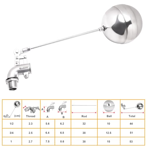 Adjustable Float Ball Valves - 3/4" NPT Male Thread Stainless Steel 304 Elbow Flow Control Float Valve for Automatic Water Level Control Tank Pond Water Tower - size: 0.75 Inch
