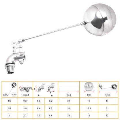 Adjustable Float Ball Valves - 3/4" NPT Male Thread Stainless Steel 304 Elbow Flow Control Float Valve for Automatic Water Level Control Tank Pond Water Tower - size: 0.75 Inch