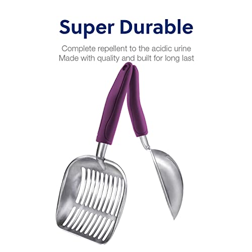 WePet Cat Litter Scoop, Aluminum Alloy Sifter, Kitty Metal Scooper, Deep Shovel, Long Handle, Poop Sifting, Kitten Pooper Lifter, Durable, Heavy Duty, for Litter Box - color: FLAT Aluminum \ #07 Violet Handle, size: Large